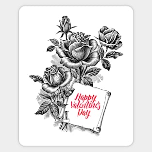 HappyValentine's Day with Black Rose Flowers Bouquet Magnet